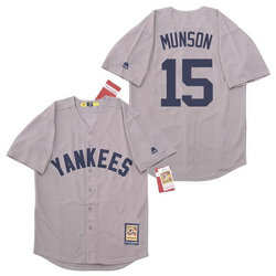 New York Yankees #15 Thurman Munson Gray Throwback Stitched MLB Jersey