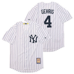 New York Yankees #4 Lou Gehrig White with name Throwback Authentic Stitched MLB Jersey