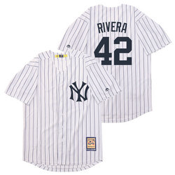 New York Yankees #42 Mariano Rivera White With name 1995 Throwback Authentic stitched MLB jerseys