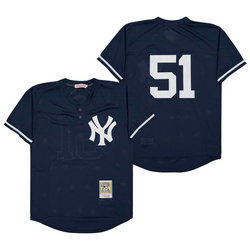 New York Yankees #51 Bernie Williams Navy BP Throwback Authentic Stitched MLB Jersey