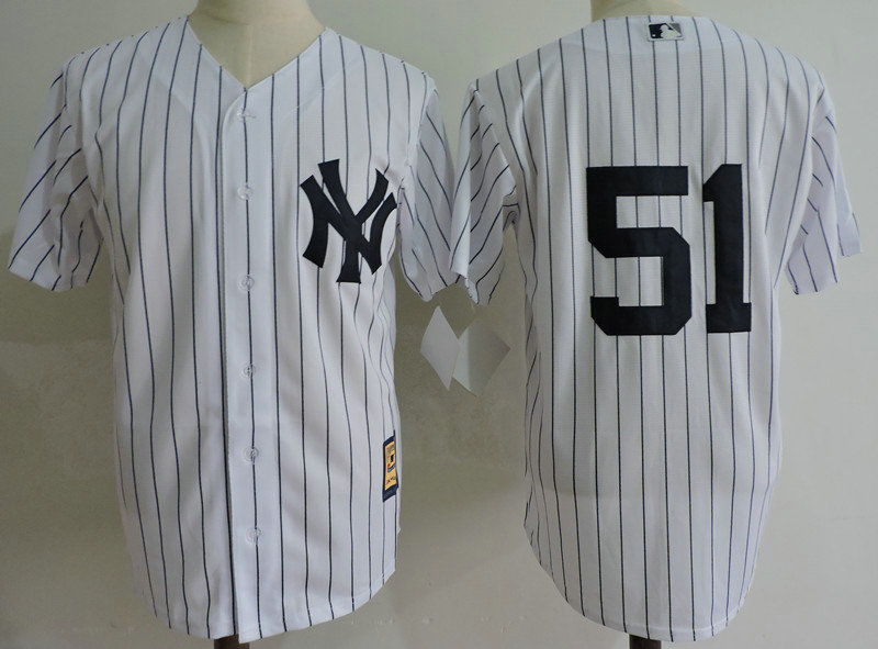 New York Yankees #51 Bernie Williams White no name Throwback Stitched MLB Jersey