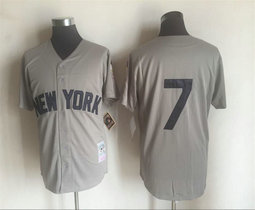 New York Yankees #7 Mickey Mantle Gray no name Throwback Authentic Stitched MLB jersey