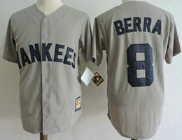 New York Yankees #8 Yogi Berra Grey with name Throwback Stitched MLB Jersey