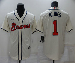 Nike Atlanta Braves #1 Ozzie Albies Cream Game Authentic Stitched MLB Jersey