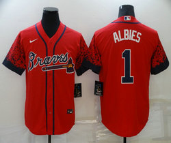 Nike Atlanta Braves #1 Ozzie Albies Red Sleeves Discoloration Game Authentic Stitched MLB Jersey
