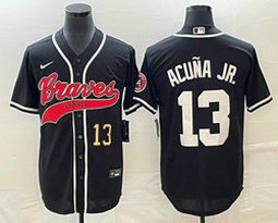 Nike Atlanta Braves #13 Ronald Acuna Jr Black Gold #13 front Joint Authentic Stitched baseball jersey