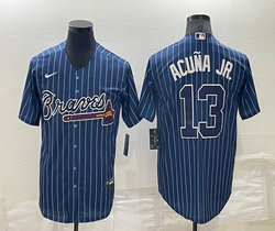 Nike Atlanta Braves #13 Ronald Acuna Jr Blue White stripe Authentic Stitched MLB jersey