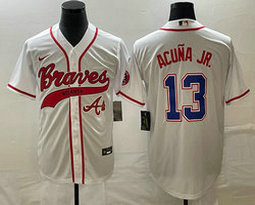 Nike Atlanta Braves #13 Ronald Acuna Jr White team patch front Joint Authentic Stitched baseball jersey