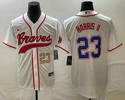 Nike Atlanta Braves #23 Michael Harris II White Gold #23 front Joint Authentic Stitched baseball jersey