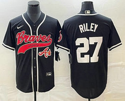 Nike Atlanta Braves #27 Austin Riley Black team patch front Joint Authentic Stitched baseball jersey