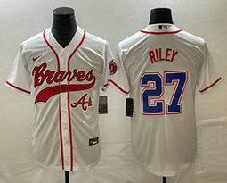 Nike Atlanta Braves #27 Austin Riley White team patch front Joint Authentic Stitched baseball jersey
