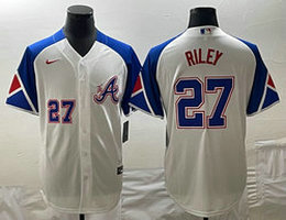 Nike Atlanta Braves #27 Austin Riley white #27 on front 2023 City Authentic Stitched MLB Jersey