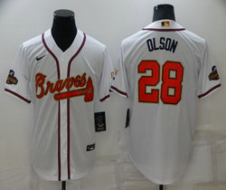 Nike Atlanta Braves #28 Matt Olson White Gold Red number Champions Game Authentic Stitched MLB Jersey