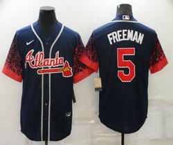 Nike Atlanta Braves #5 Freddie Freeman Blue Sleeves Discoloration Game Authentic Stitched MLB Jersey