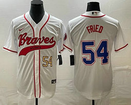 Nike Atlanta Braves #54 Max Fried White Gold #54 front Joint Authentic Stitched baseball jersey