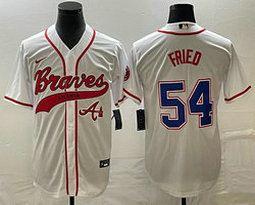 Nike Atlanta Braves #54 Max Fried White team patch front Joint Authentic Stitched baseball jersey