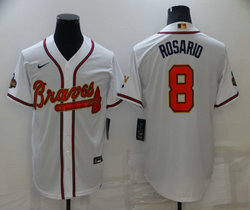 Nike Atlanta Braves #8 Eddie Rosario White Gold Red number Champions Game Authentic Stitched MLB Jersey