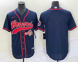 Nike Atlanta Braves Blank Blue Joint Team Logo front Authentic Stitched baseball jersey