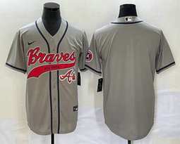 Nike Atlanta Braves Blank Gray Joint Team Logo front Authentic Stitched baseball jersey