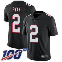 Nike Atlanta Falcons #2 Matt Ryan With 100th Season Patch Black Vapor Untouchable Authentic stitched NFL jersey