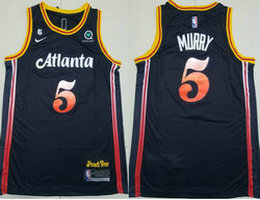 Nike Atlanta Hawks #5 Dejounte Murray Black City 22-23 With Advertising Authentic Stitched NBA Jersey