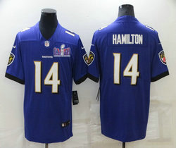 Nike Baltimore Ravens #14 Kyle Hamilton Purple Vapor Untouchable With 2024 Super Bowl (LVIII ) patch Jersey