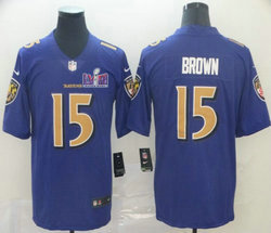 Nike Baltimore Ravens #15 Marquise Brown Purple Rush With 2024 Super Bowl (LVIII ) patch Jersey