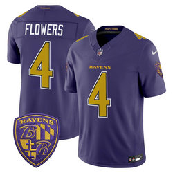 Nike Baltimore Ravens #4 Zay Flowers Purple 2026 Gold Number Authentic Stitched NFL Jersey