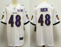 Nike Baltimore Ravens #48 Patrick Queen White Vapor Untouchable With 2024 Super Bowl (LVIII ) patch Jersey