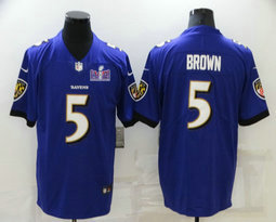 Nike Baltimore Ravens #5 Marquise Brown Purple Vapor Untouchable With 2024 Super Bowl (LVIII ) patch Jersey