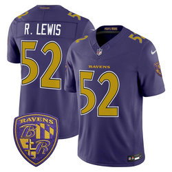 Nike Baltimore Ravens #52 Ray Lewis Purple 2026 Gold Number Authentic Stitched NFL Jersey