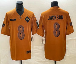 Nike Baltimore Ravens #8 Lamar Jackson 2023 Brown Salute To Service Authentic Stitched NFL Jersey
