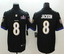 Nike Baltimore Ravens #8 Lamar Jackson Black Vapor Untouchable With 2024 Super Bowl (LVIII ) patch Jersey