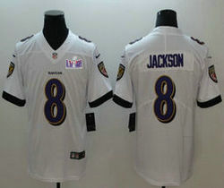 Nike Baltimore Ravens #8 Lamar Jackson White Vapor Untouchable With 2024 Super Bowl (LVIII ) patch Jersey