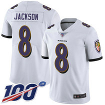 Nike Baltimore Ravens #8 Lamar Jackson With 100th Season Patch White Vapor Untouchable Authentic stitched NFL jersey