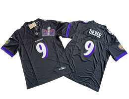 Nike Baltimore Ravens #9 Justin Tucker Black 2023 F.U.S.E With 2024 Super Bowl (LVIII ) patch Jersey
