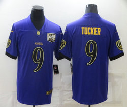 Nike Baltimore Ravens #9 Justin Tucker Purple Gold Name Authentic Stitched NFL Jersey