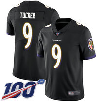Nike Baltimore Ravens #9 Justin Tucker With 100th Season Patch Black Vapor Untouchable Authentic stitched NFL jersey