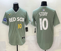 Nike Boston Red Sox #10 Trevor Story Green City #9 front With Mass Mutual Patch Jersey