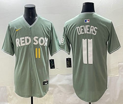 Nike Boston Red Sox #11 Rafael Devers Green City #11 front With Mass Mutual Patch Jersey