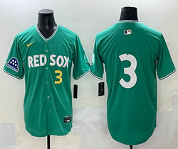 Nike Boston Red Sox #3 Green City With Mass Mutual Patch #3 front Authentic Stitched MLB Jersey