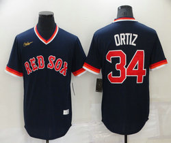 Nike Boston Red Sox #34 David Ortiz Blue Pullover Throwback Game Authentic Stitched MLB Jersey