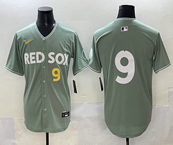 Nike Boston Red Sox #9 Green City #9 front Authentic Stitched MLB Jersey