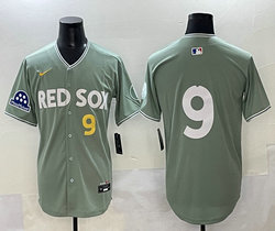 Nike Boston Red Sox #9 Green City #9 front With Mass Mutual Patch Jersey