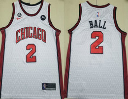 Nike Chicago Bulls #2 LaMelo Ball White City 6 Patch 2022-23 With Advertising Authentic Stitched NBA Jersey