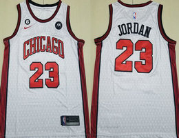 Nike Chicago Bulls #23 Michael Jordan White City 6 Patch 2022-23 With Advertising Authentic Stitched NBA Jersey