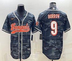 Nike Cincinnati Bengals #9 Joe Burrow Grey Camo Joint Authentic Stitched baseball jersey