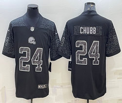 Nike Cleveland Browns #24 Nick Chubb Black Reflective Authentic Stitched NFL Jersey