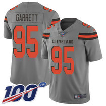 Nike Cleveland Browns #95 Myles Garrett With NFL 100th Season Patch Grey Inverted Legend Vapor Untouchable Authentic stitched NFL jersey