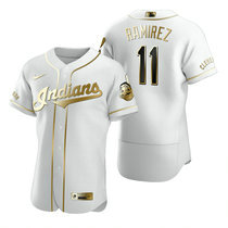 Nike Cleveland Indians #11 Jose Ramirez White Golden Authentic Stitched MLB Jersey